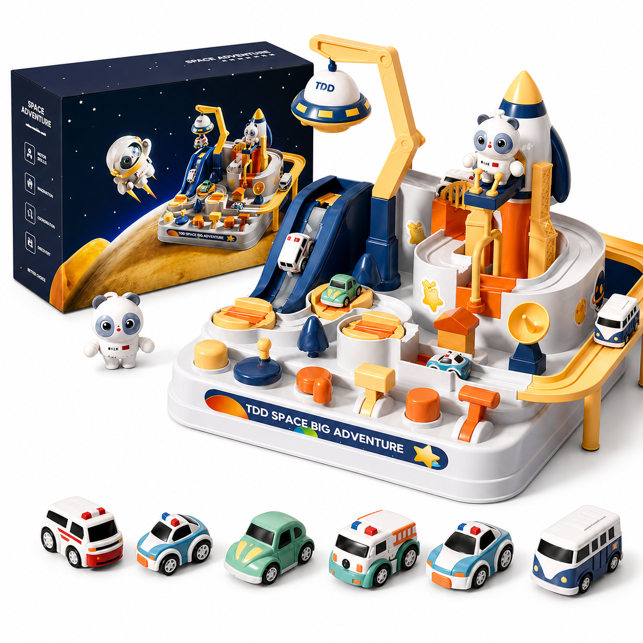 pace theme interactive track car toy with astronaut figure and vehicles for kids model
