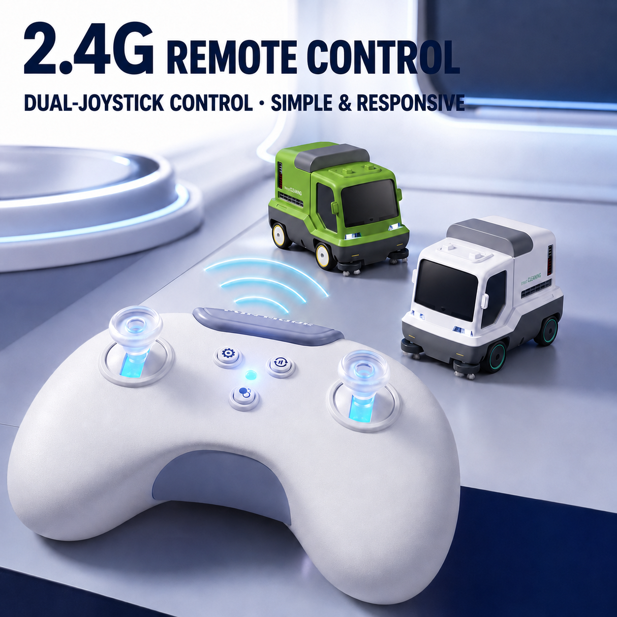 Kids Remote Control Cleaning Car Toy - RC Drift Sweeper Vehicle with Vacuum Function & LED Lights
