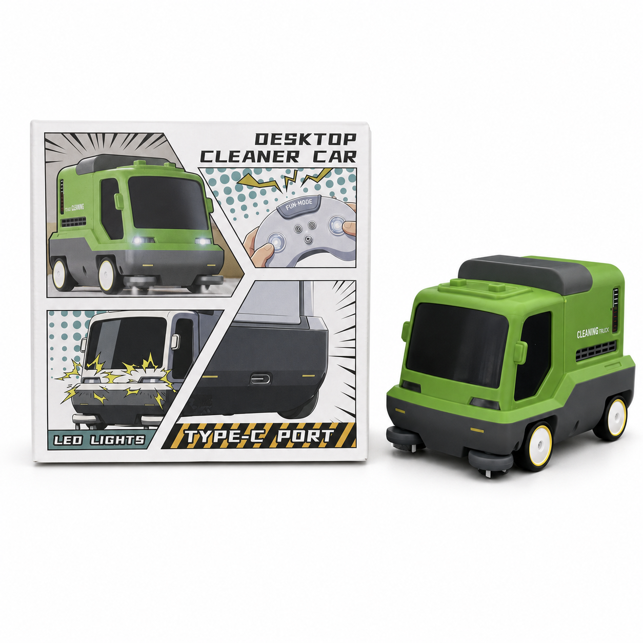 Kids Remote Control Cleaning Car Toy - RC Drift Sweeper Vehicle with Vacuum Function & LED Lights