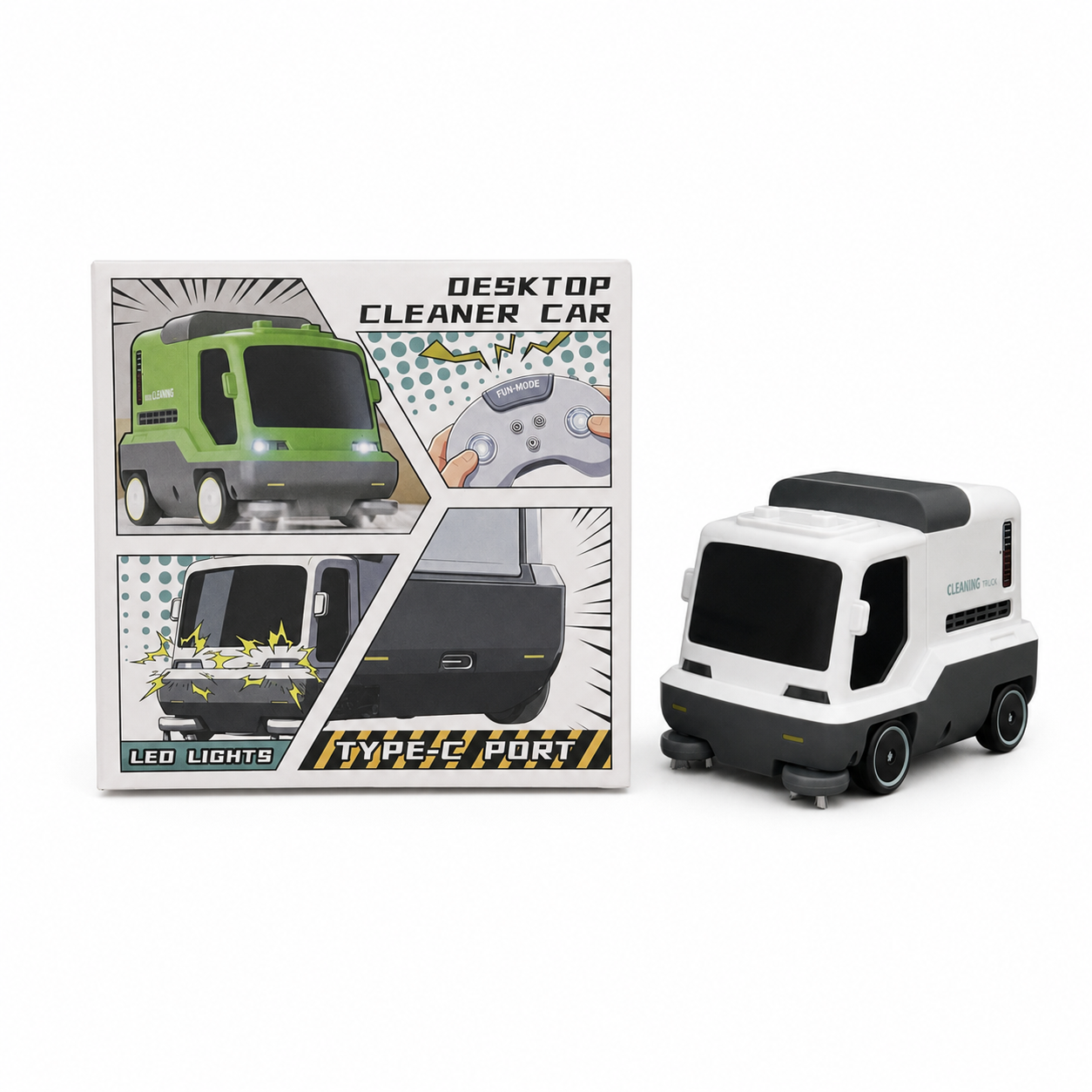 Kids Remote Control Cleaning Car Toy - RC Drift Sweeper Vehicle with Vacuum Function & LED Lights