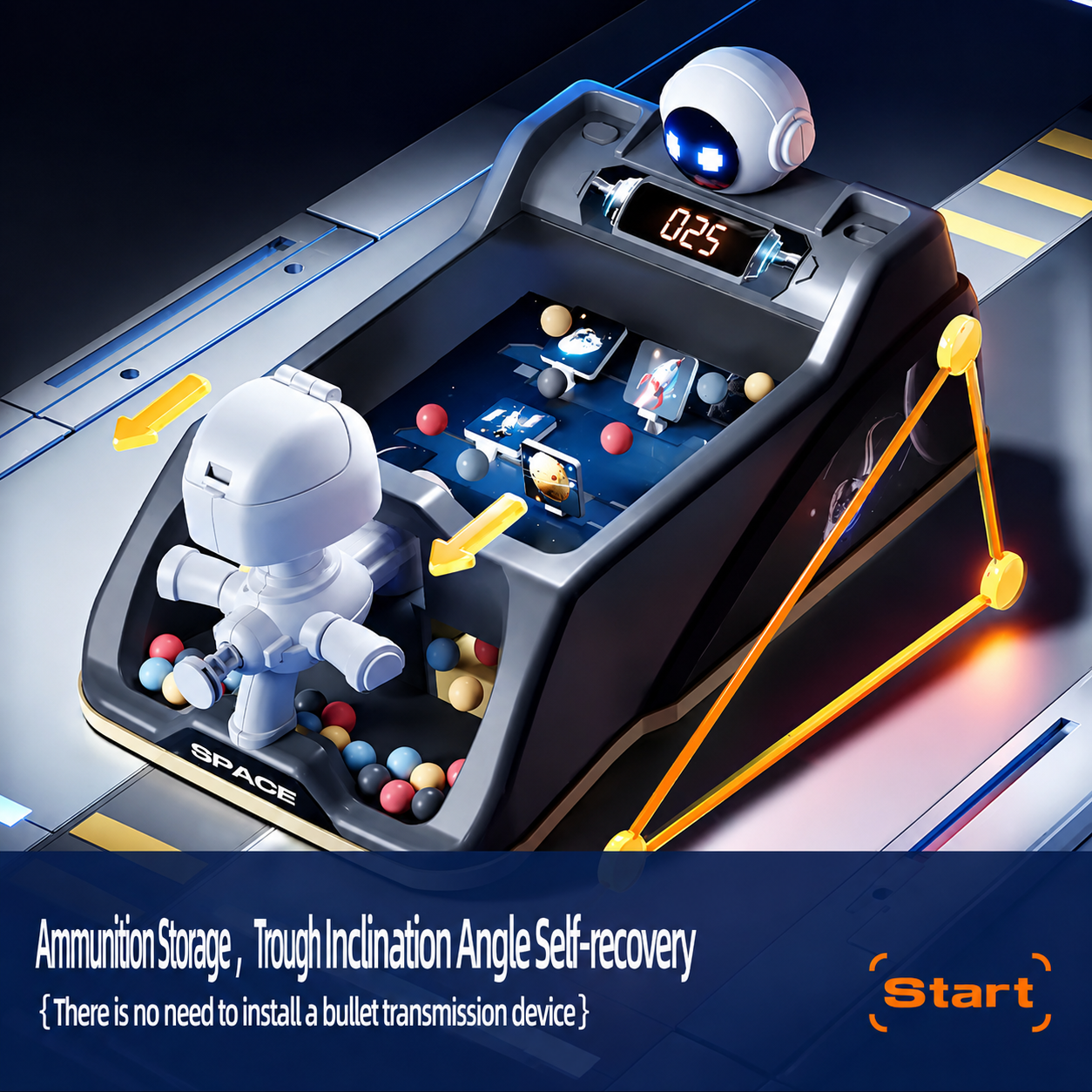 Remote control pinball shooting toy for kids with moving targets, scoring system, music and LED lights