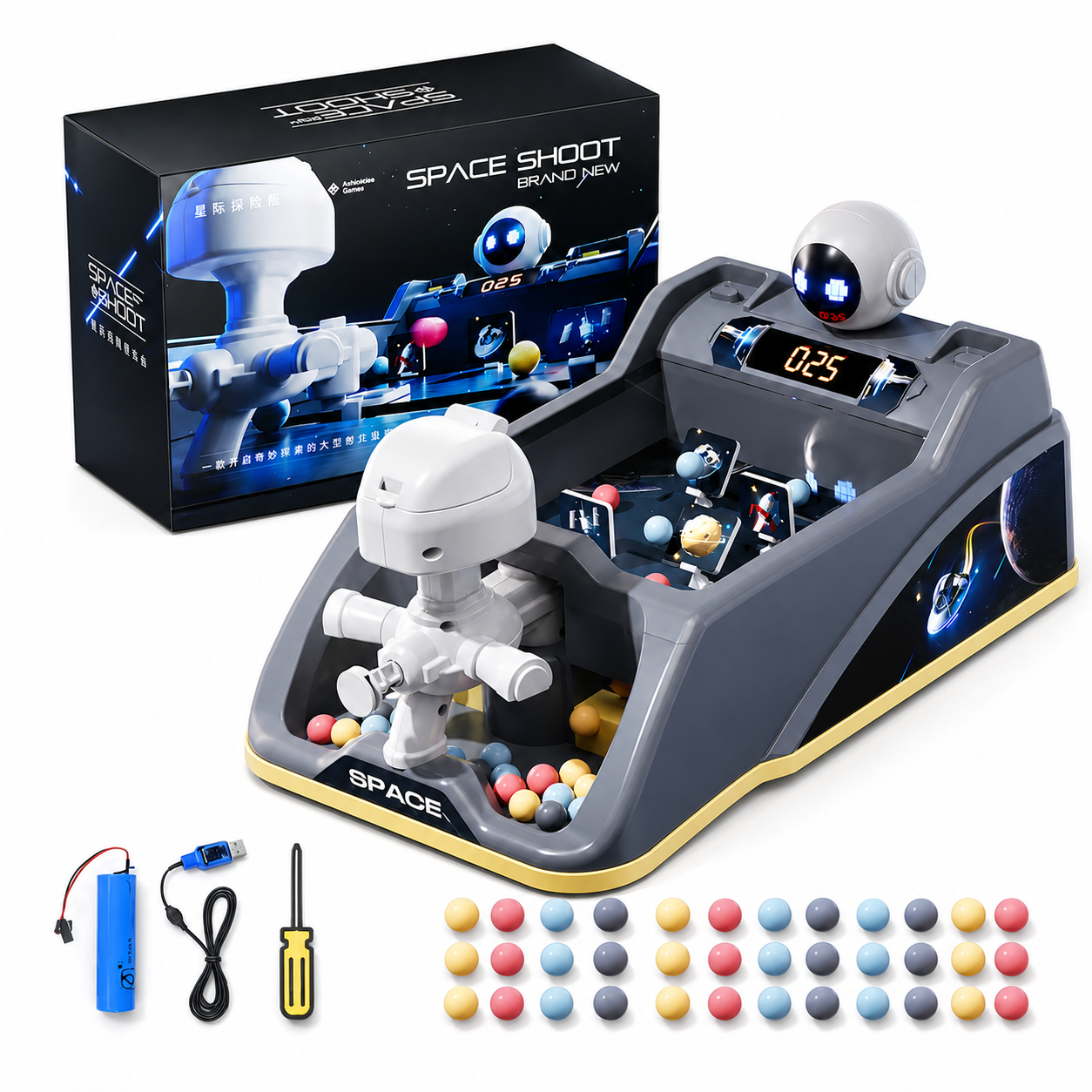 Remote control pinball shooting toy for kids with moving targets, scoring system, music and LED lights