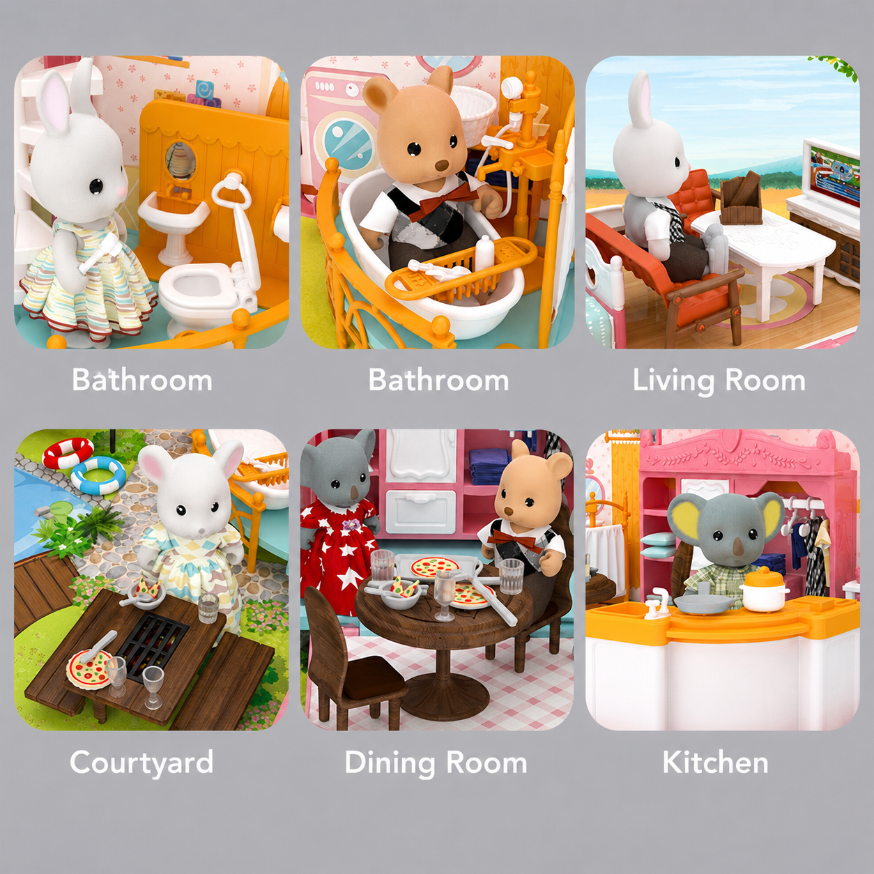Bus dollhouse toy set for kids role play storytelling and pretend house play