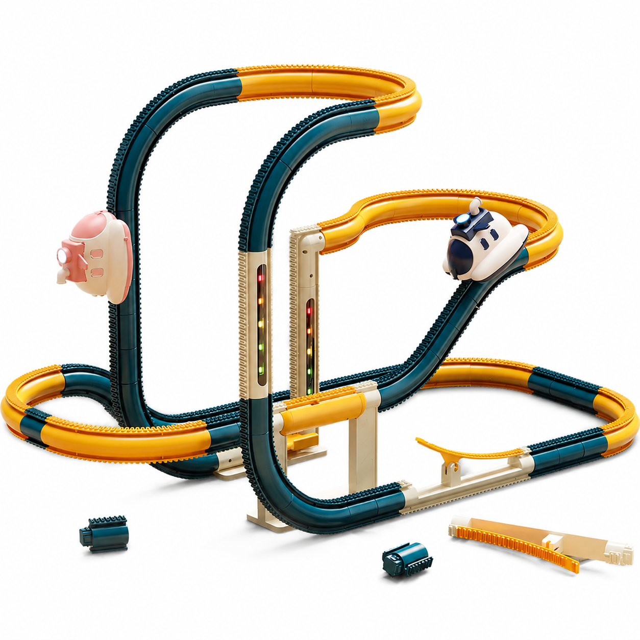 Kids electric steamship track car toy with climbing track, light effects and space adventure play design