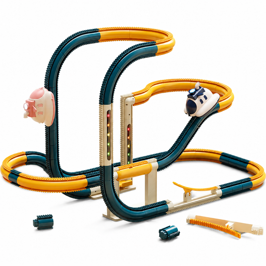Kids electric steamship track car toy with climbing track, light effects and space adventure play design