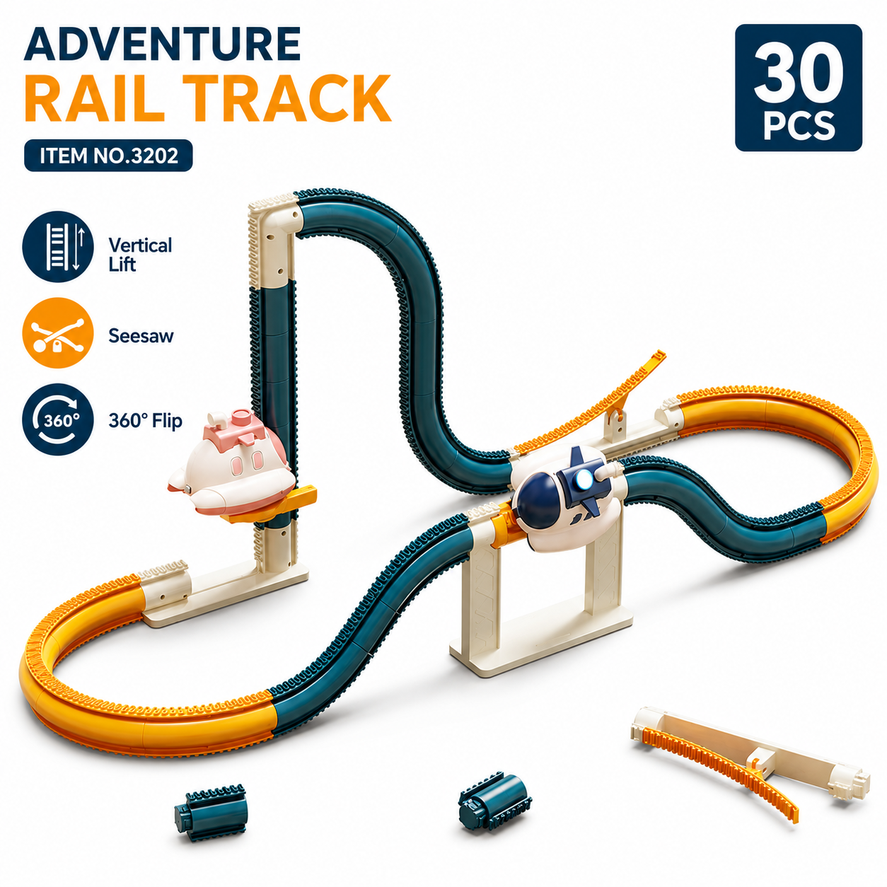 Kids electric steamship track car toy with climbing track, light effects and space adventure play design