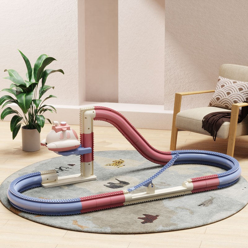 Kids electric steamship track car toy with climbing track, light effects and space adventure play design
