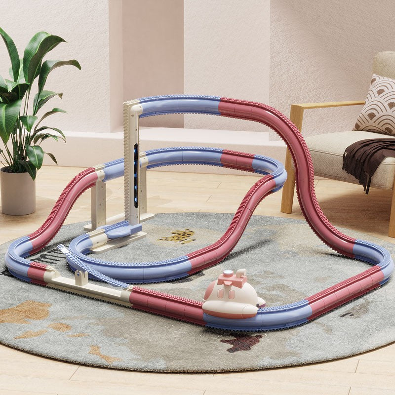 Kids electric steamship track car toy with climbing track, light effects and space adventure play design