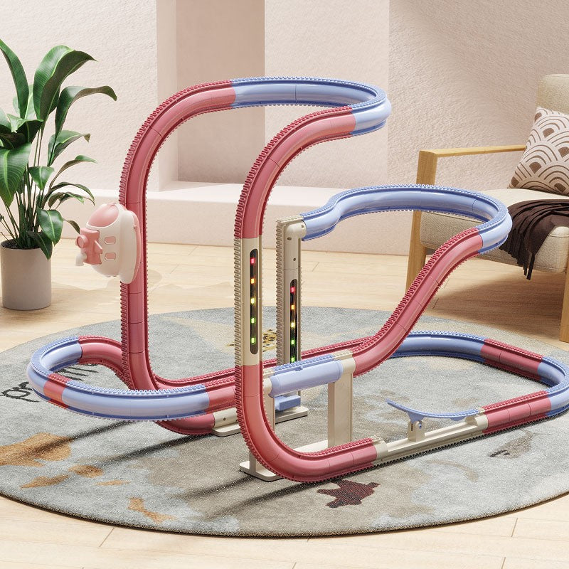 Kids electric steamship track car toy with climbing track, light effects and space adventure play design