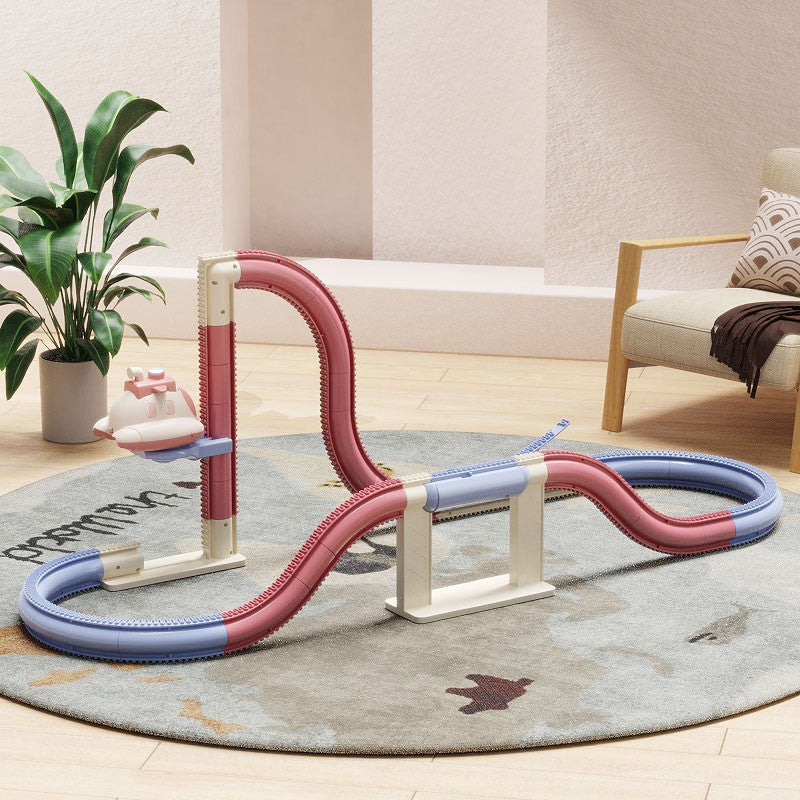 Kids electric steamship track car toy with climbing track, light effects and space adventure play design