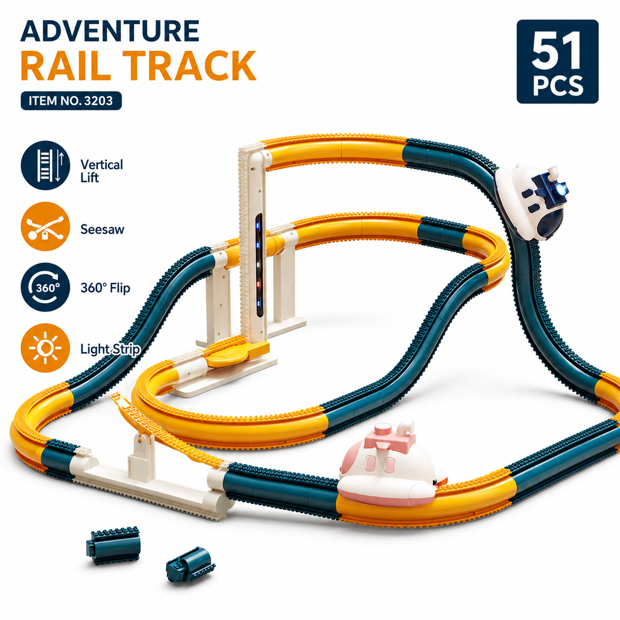 Kids electric steamship track car toy with climbing track, light effects and space adventure play design