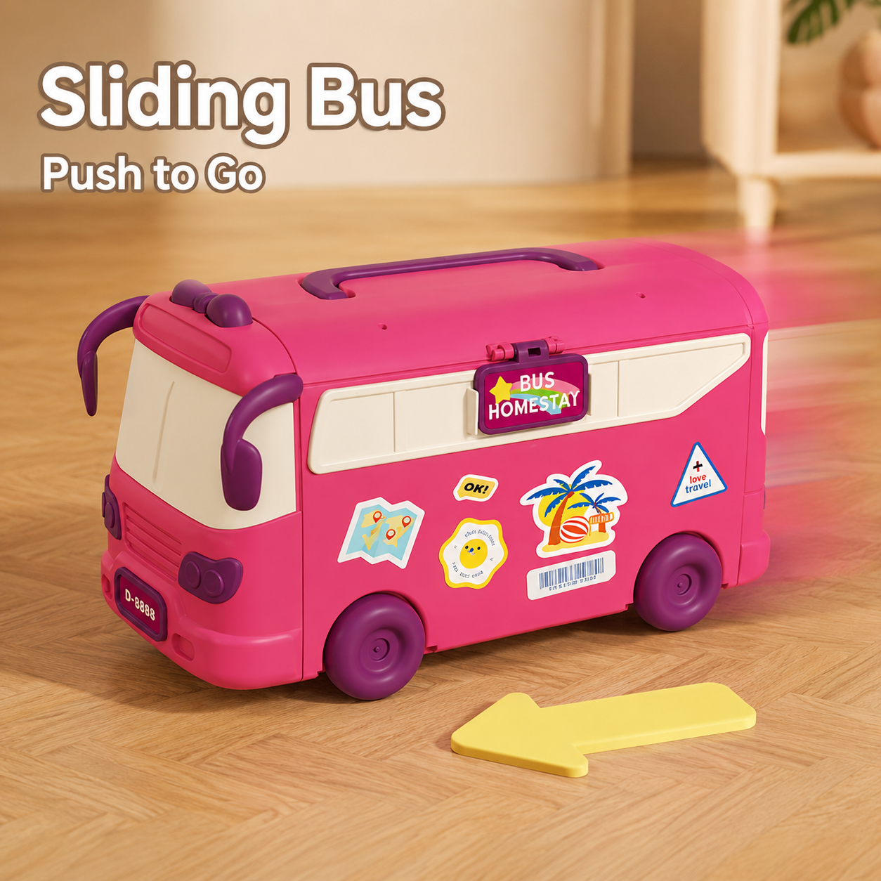 Kids pink bus dollhouse toy set with koala figure furniture accessories and openable play house design
