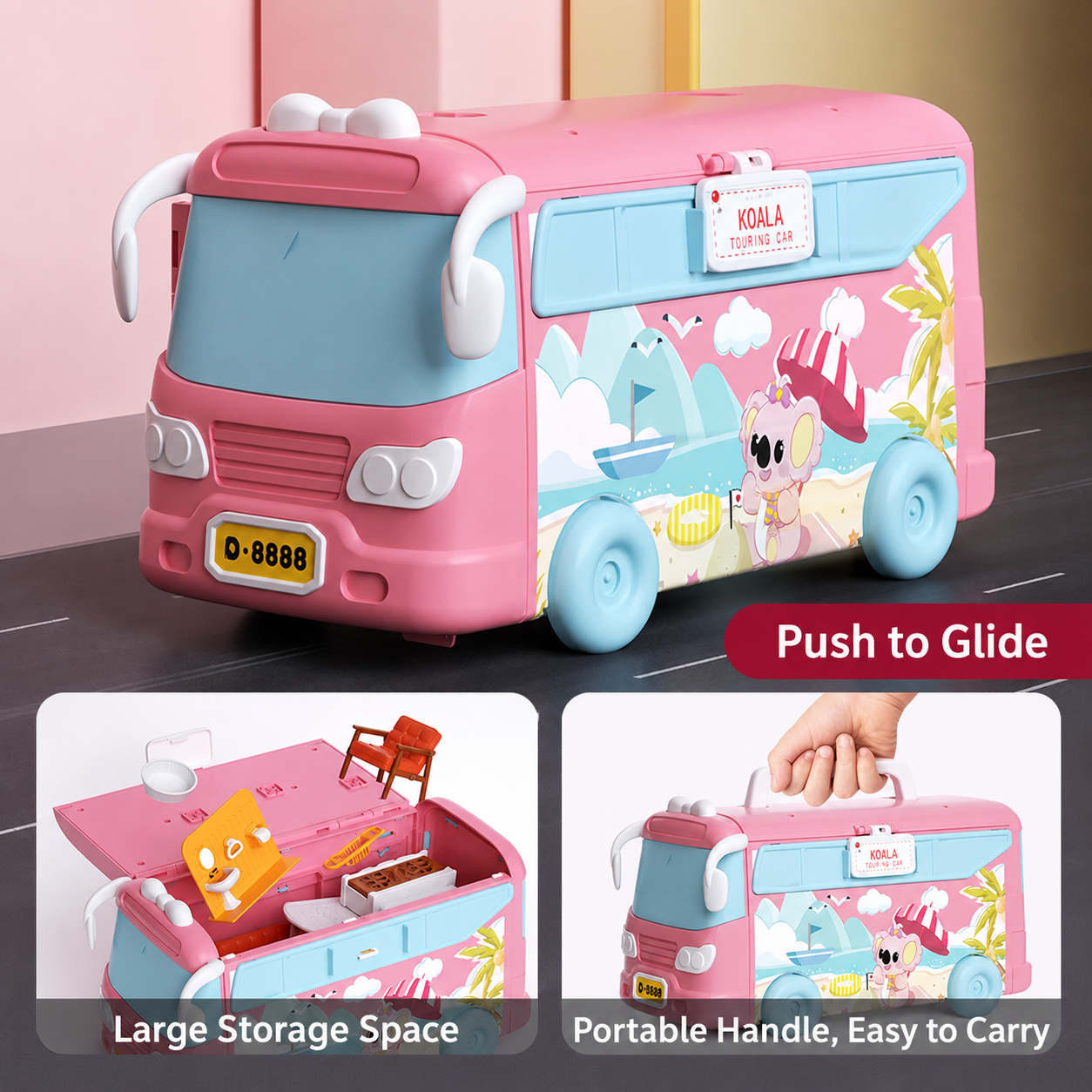 Kids pretend play bus dollhouse toy set  furniture accessories and openable play house design