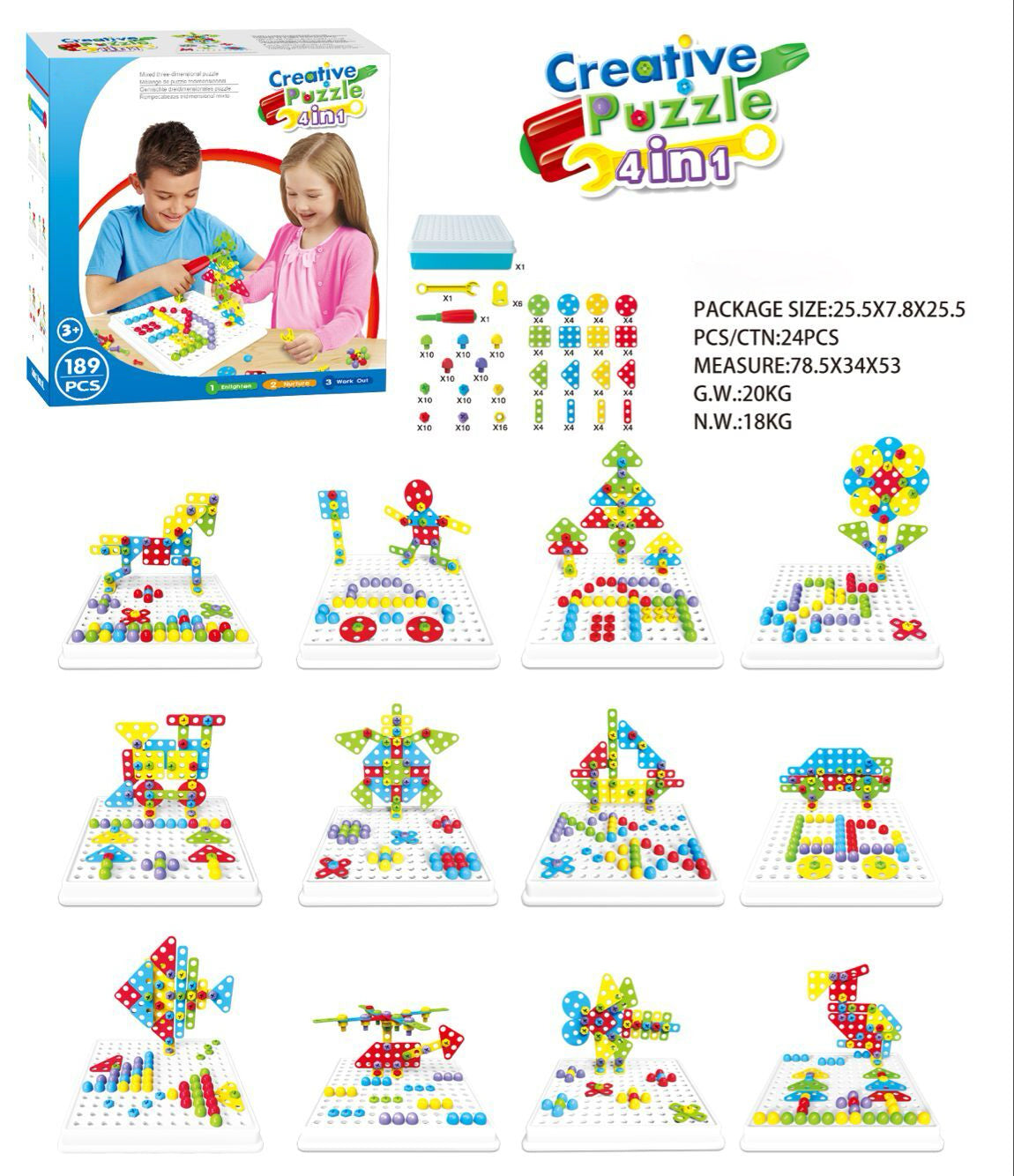 Kids screw and nut assembly tool kit educational toy wholesale