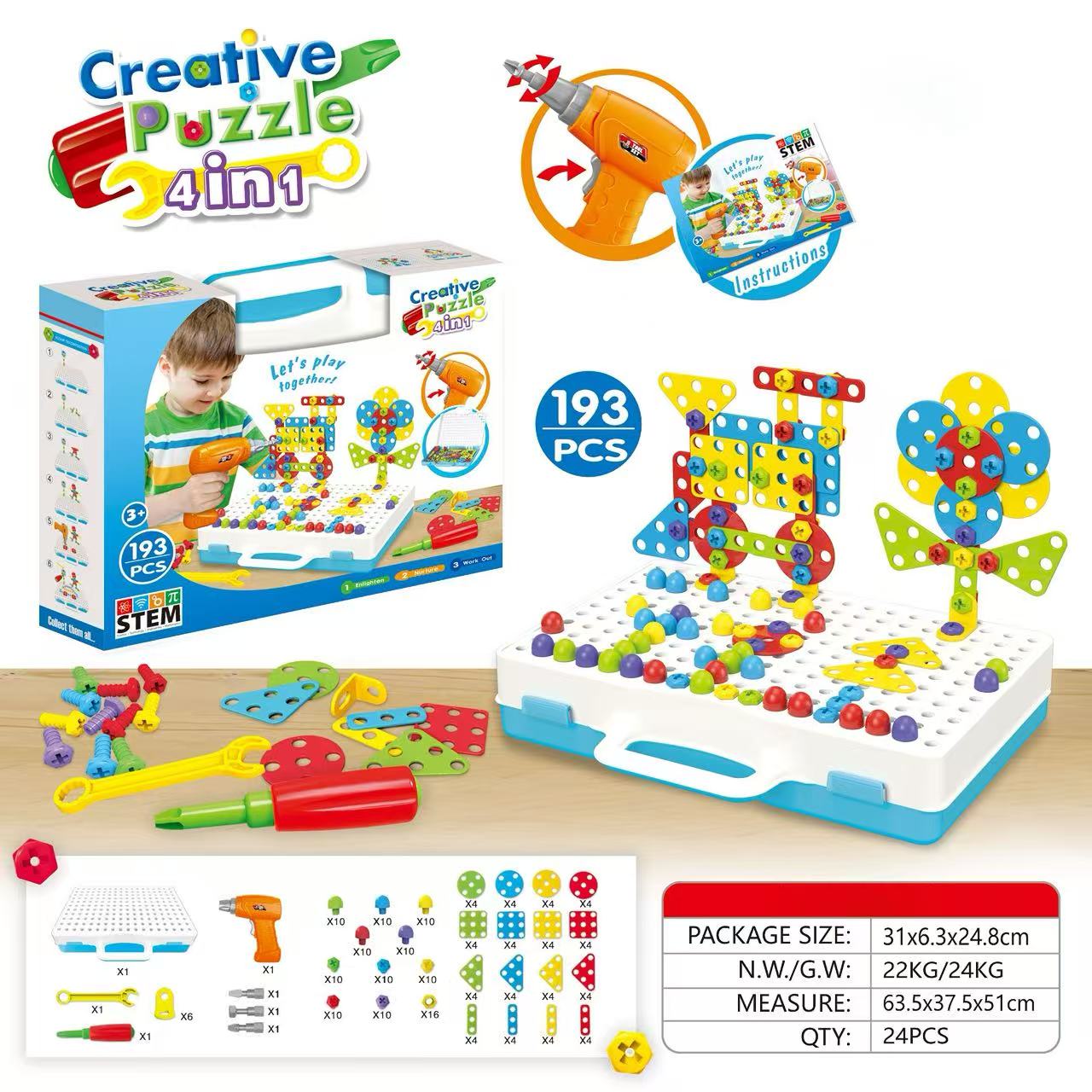 Kids screw and nut assembly tool kit educational toy wholesale