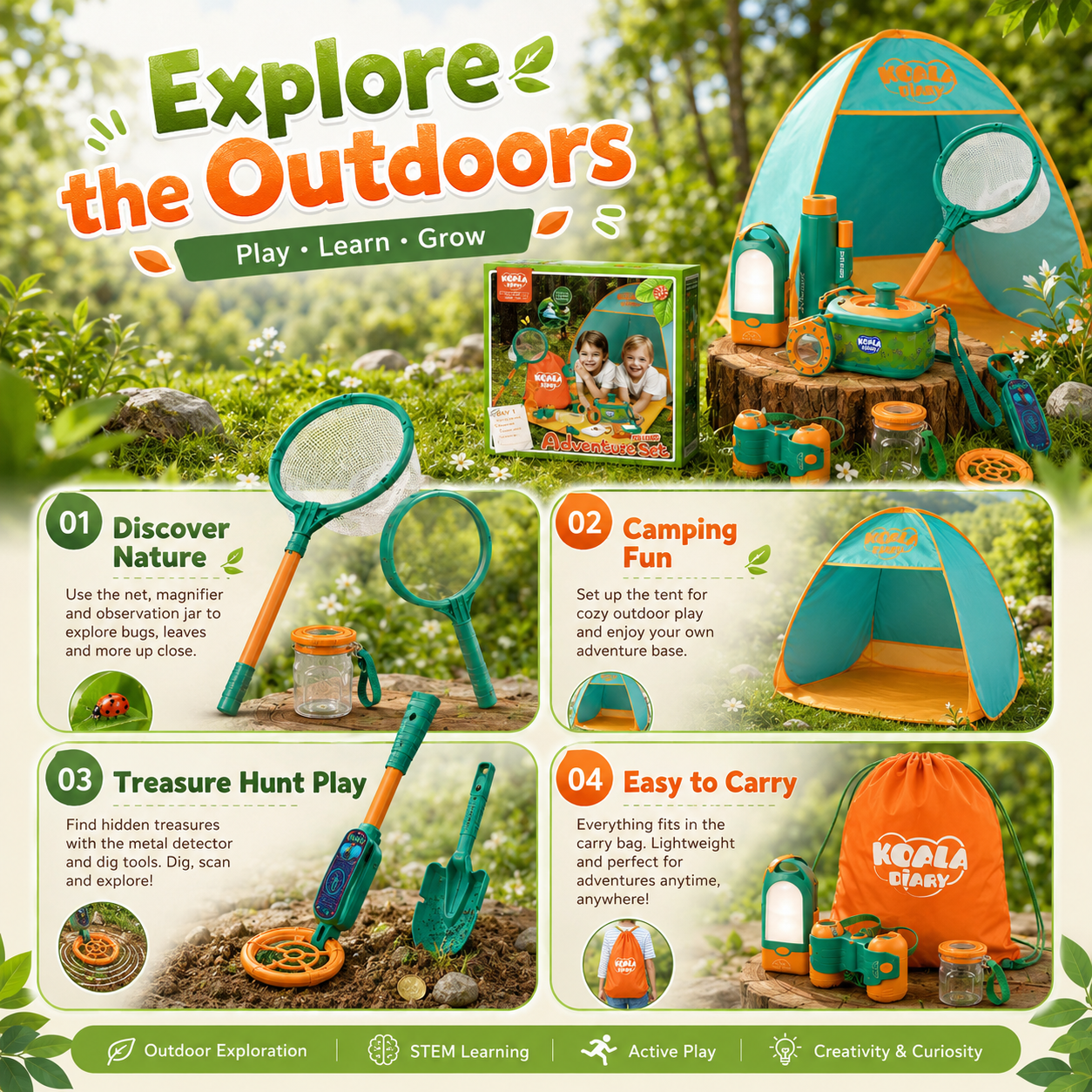 Outdoor adventure camping insect observation box toy for kids with bug catcher and nature exploration play set
