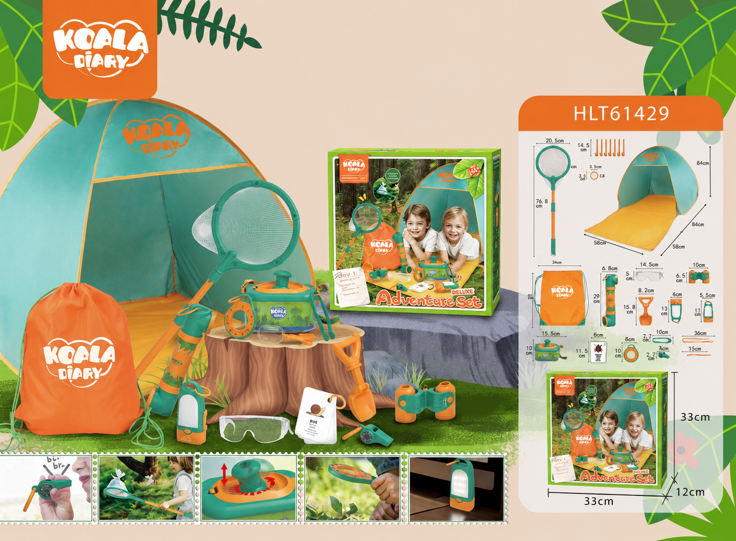 Outdoor adventure camping toy for kids with nature exploration and pretend play accessories