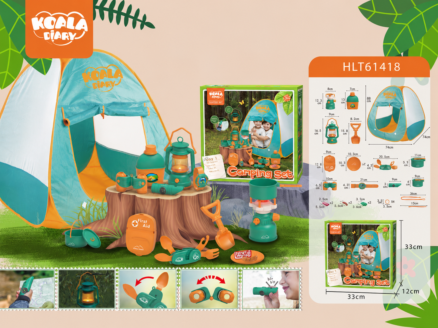 Outdoor camping tent toy set for kids with pretend play adventure and outdoor exploration accessories

