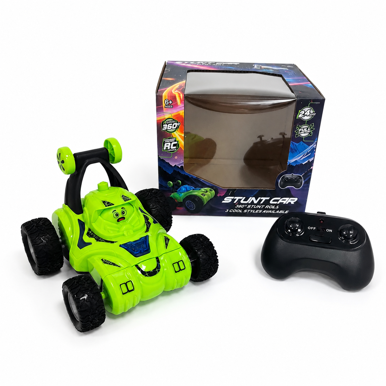 RC stunt car toy with face changing function LED lights and remote control play
