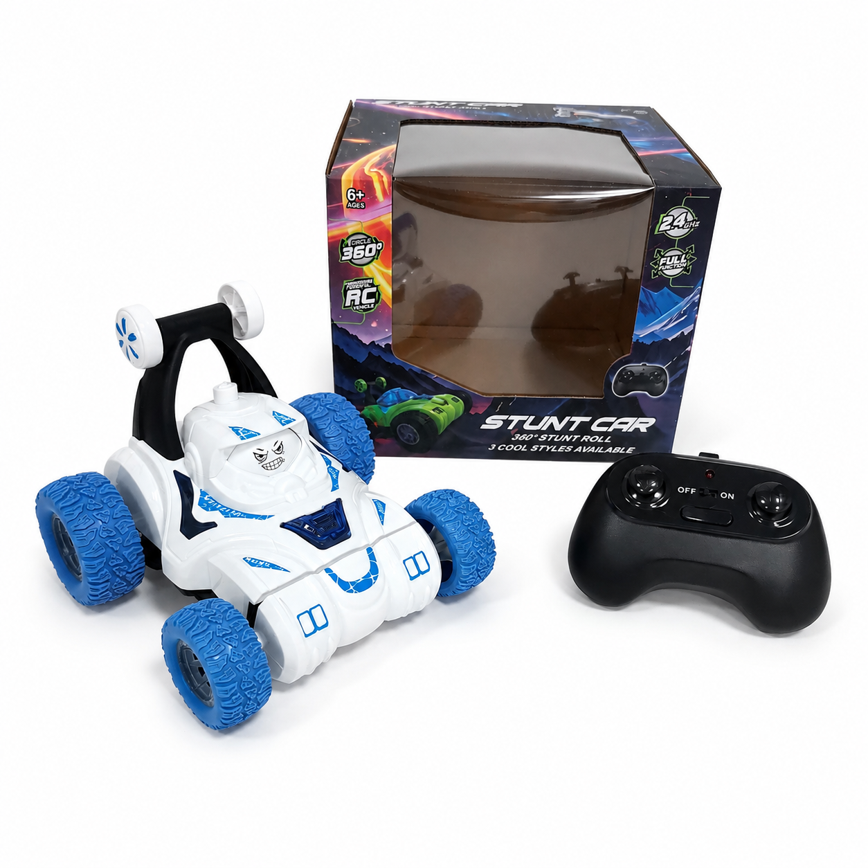 RC stunt car toy with face changing function LED lights and remote control play