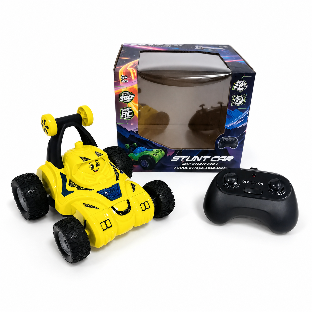 RC stunt car toy with face changing function LED lights and remote control play