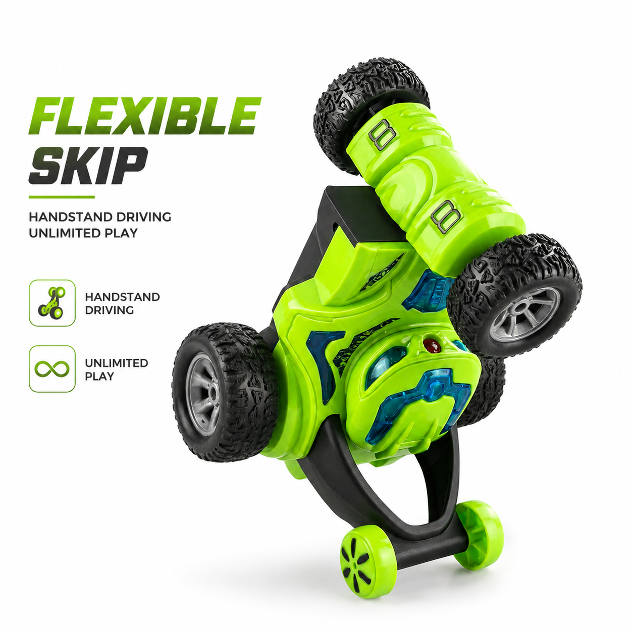 RC stunt car toy with 2.4G remote control 360 flip oversized tires and LED lights