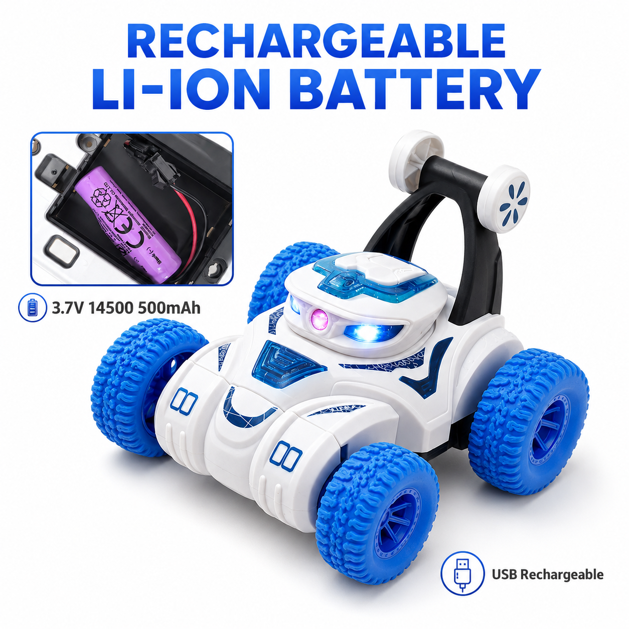 RC stunt car toy with 2.4G remote control 360 flip oversized tires and LED lights