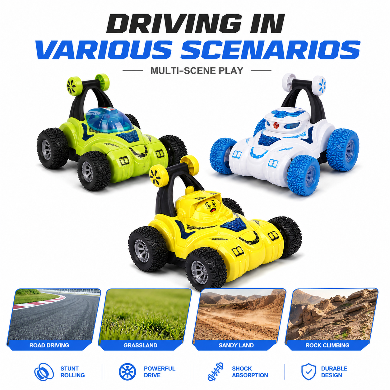 RC stunt car toy with 2.4G remote control 360 flip oversized tires and LED lights