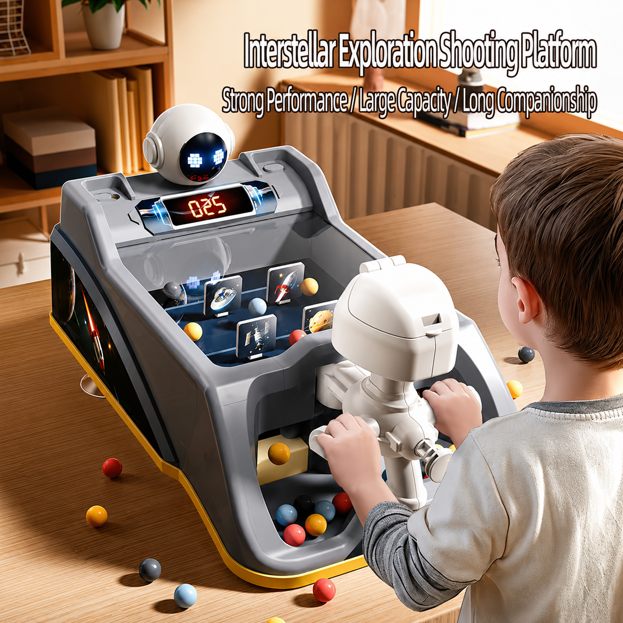 Remote control pinball shooting toy for kids with moving targets, scoring system, music and LED lights