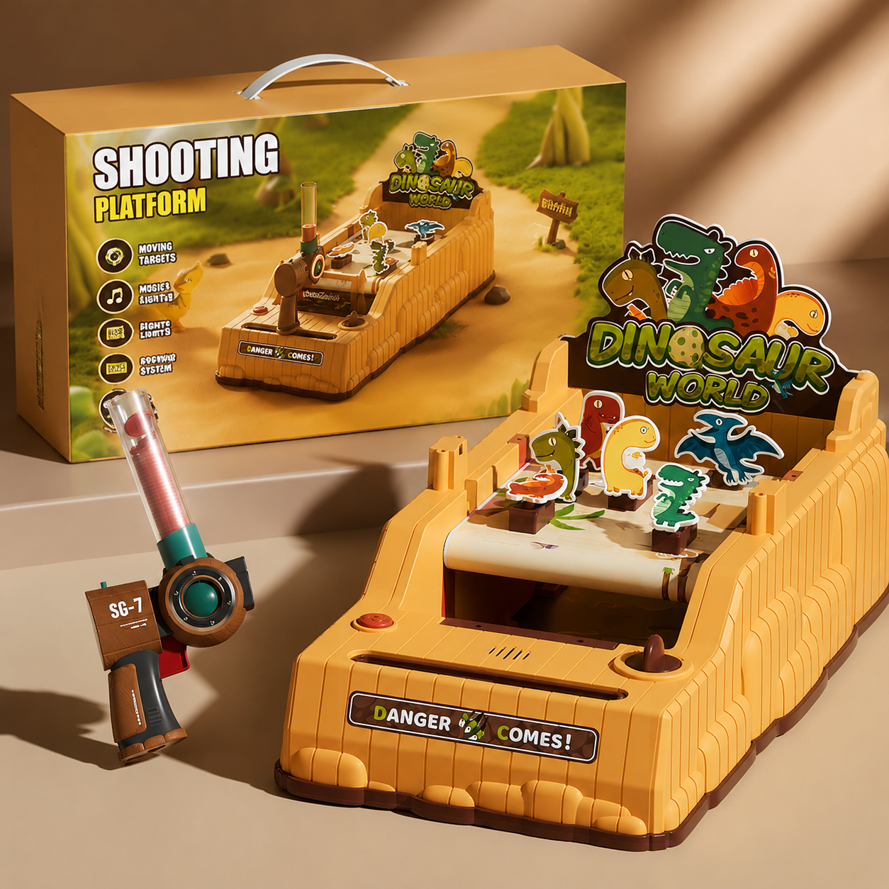 Remote control pinball shooting toy for kids with moving targets, scoring system, music and LED lights