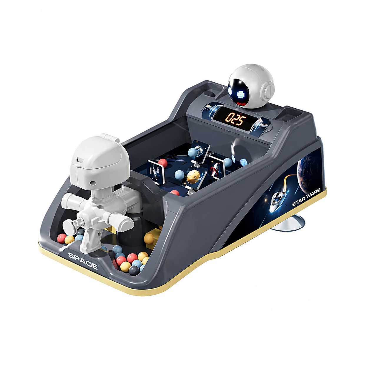 Remote control pinball shooting toy for kids with moving targets, scoring system, music and LED lights