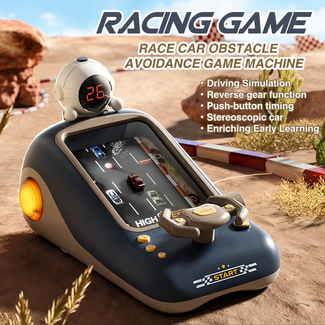 Remote control racing obstacle avoidance game toy for kids with steering wheel
