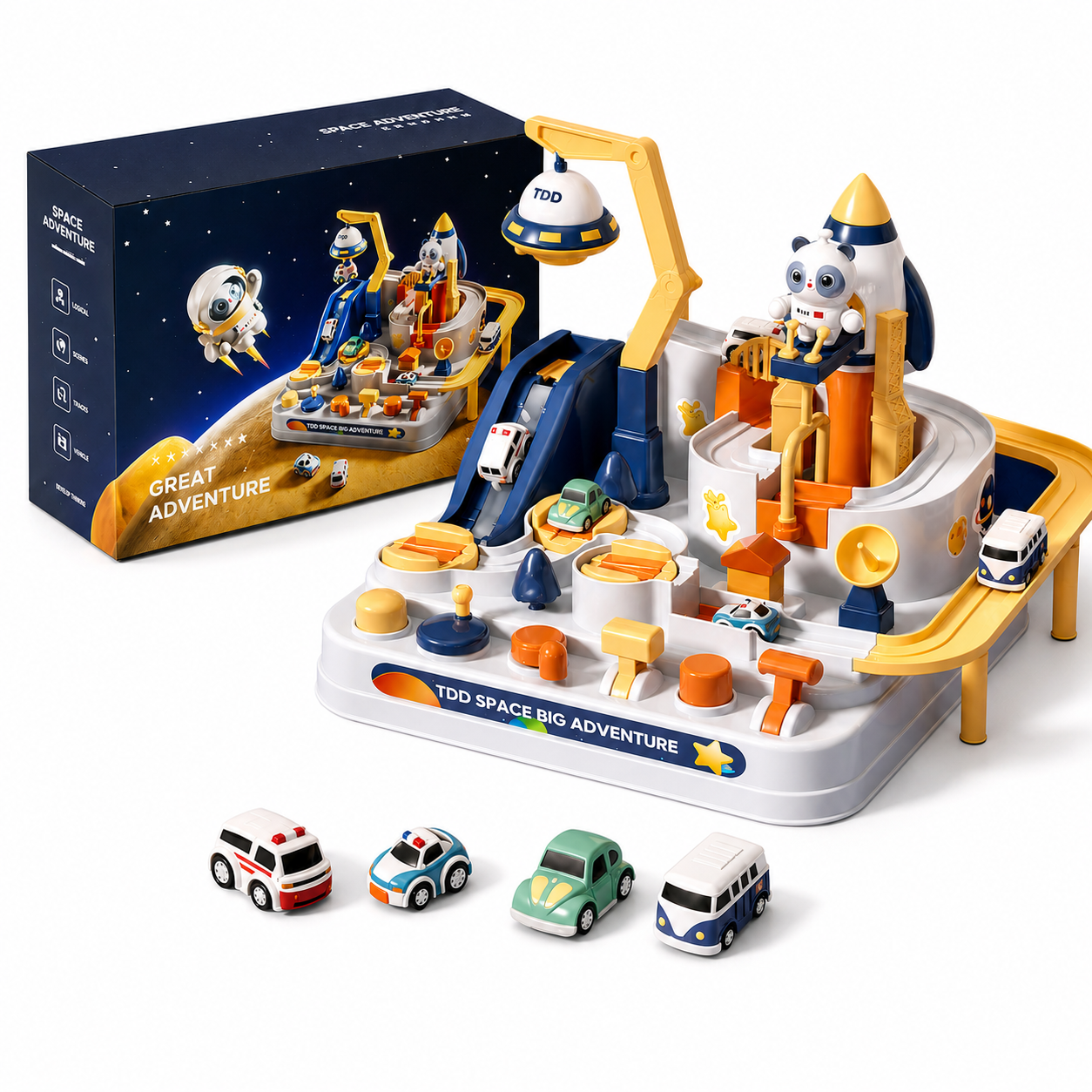 pace theme interactive track car toy with astronaut figure and vehicles for kids model