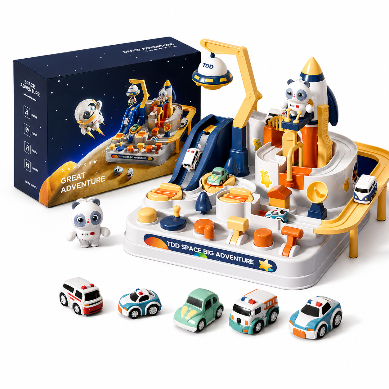 pace theme interactive track car toy with astronaut figure and vehicles for kids model