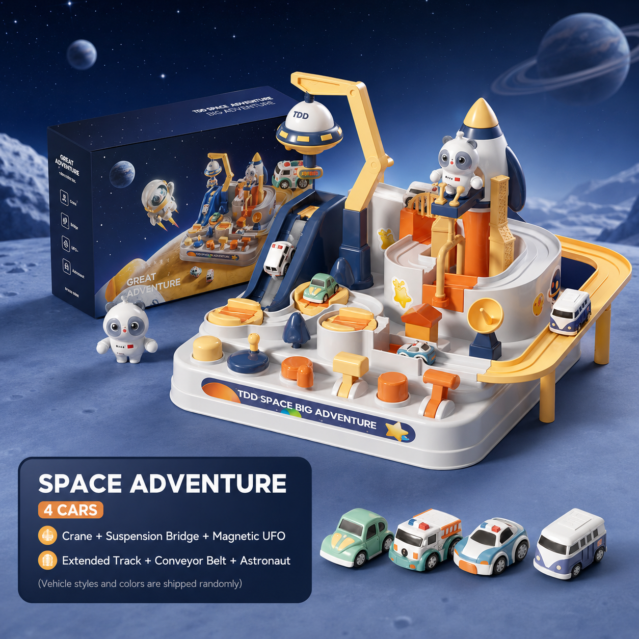 pace theme interactive track car toy with astronaut figure and vehicles for kids model