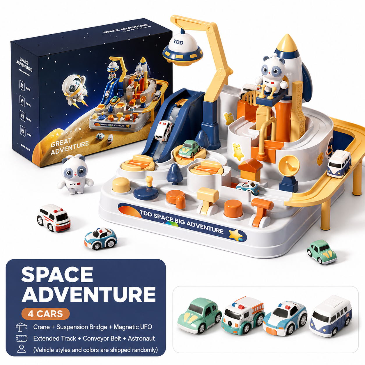 pace theme interactive track car toy with astronaut figure and vehicles for kids model